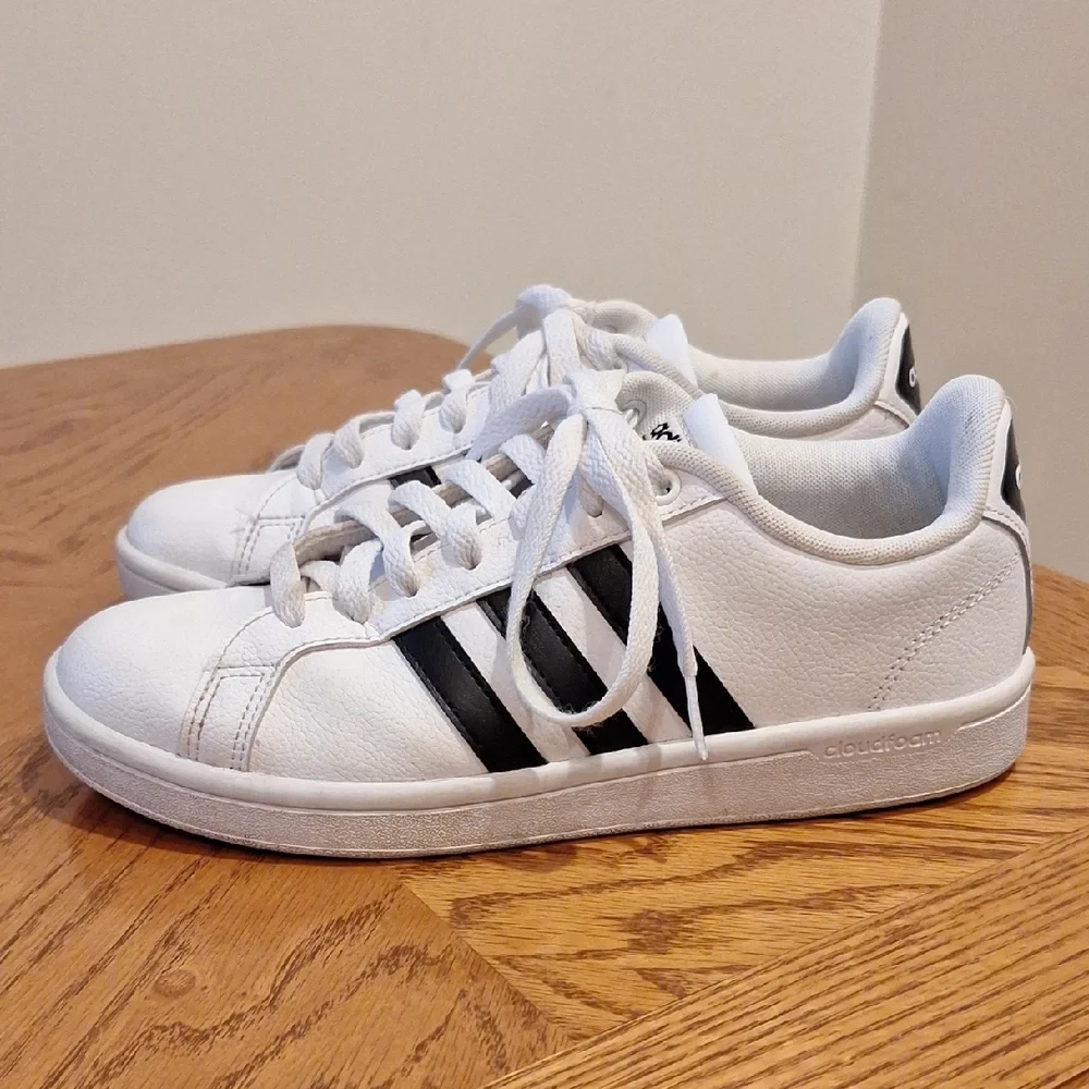 Adidas White and Black Striped Cloudfoam Sneakers